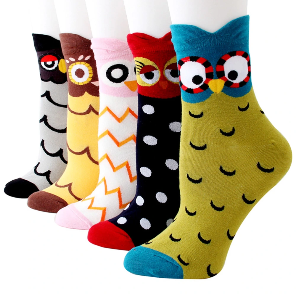 5 Pairs Women Winter Warm Socks Cotton Owl Animal Design Comfortable Socks