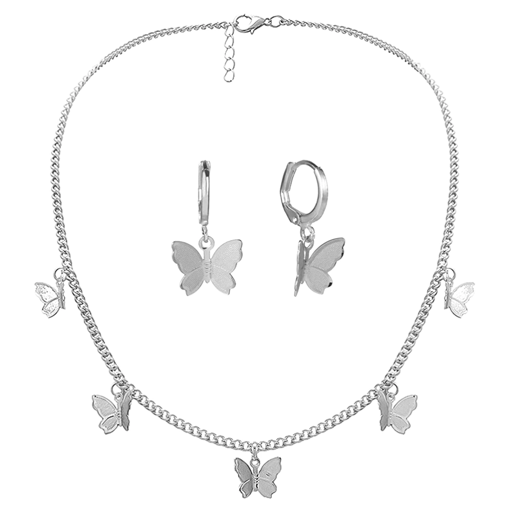 Butterfly Necklace Earrings Set Adjustable Butterfly Chain Necklace Charm Hoop Earrings Butterfly Jewelry