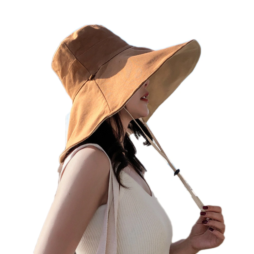 Foldable Floppy UV Sun Protection Wide Brim Bucket Hat with Anti Separation Cord