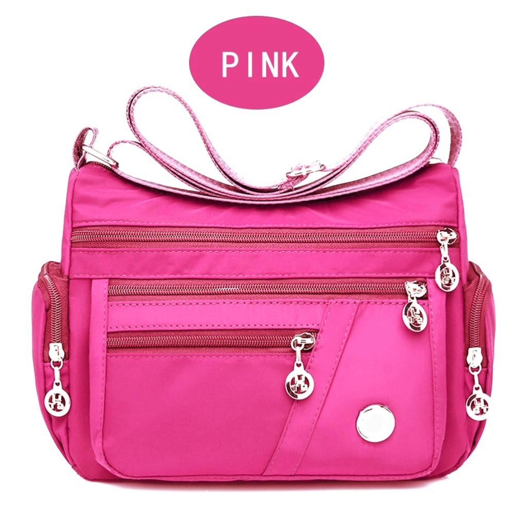 Women Shoulder Bag Multi Pocket Larger Capacity Casual Messenger Bag Rose Red