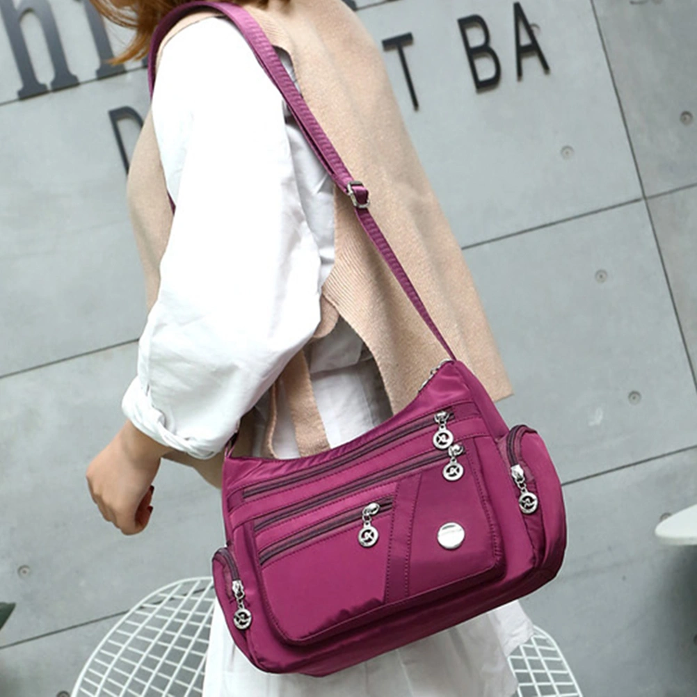 Women Shoulder Bag Multi Pocket Larger Capacity Casual Messenger Bag Purple