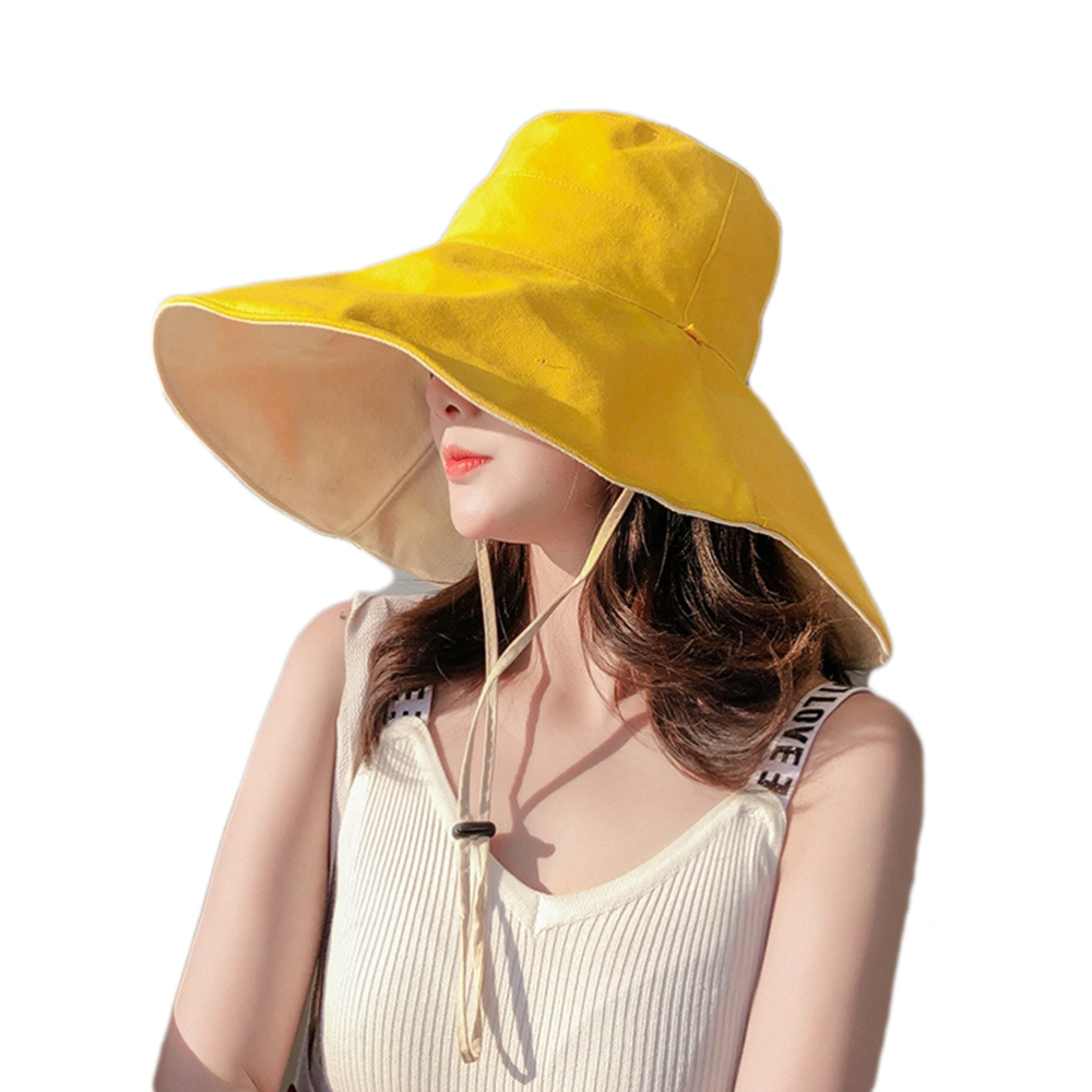 Foldable Floppy UV Sun Protection Wide Brim Bucket Hat with Anti Separation Cord