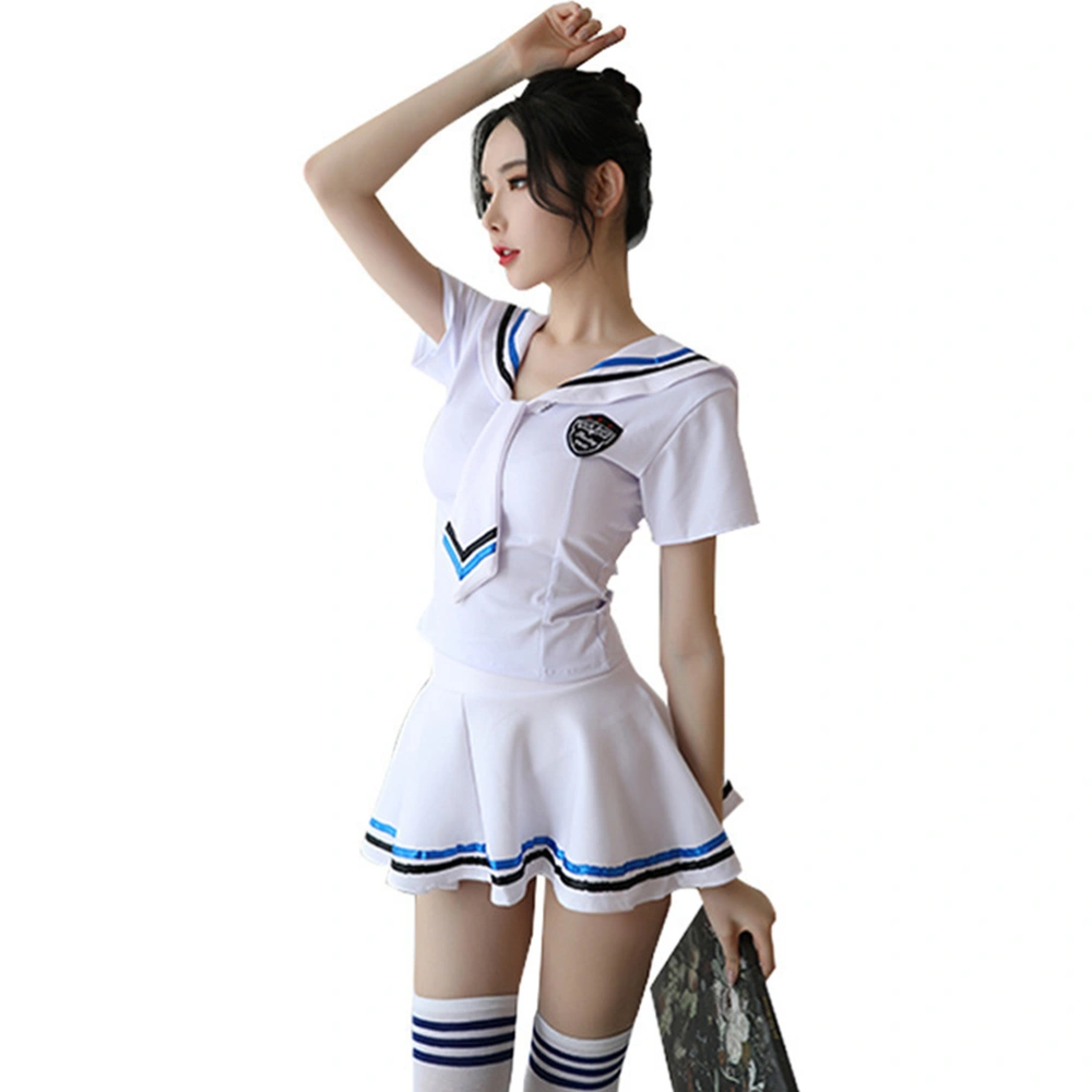 Marine Style Sailor Suit White Cosplay Sexy School Uniform Suit Costume with Stocking