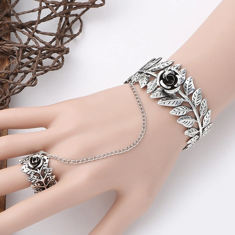 Fashion Style Women Rose Lace Flower Drop Bracelet Slave Set Gothic Ball