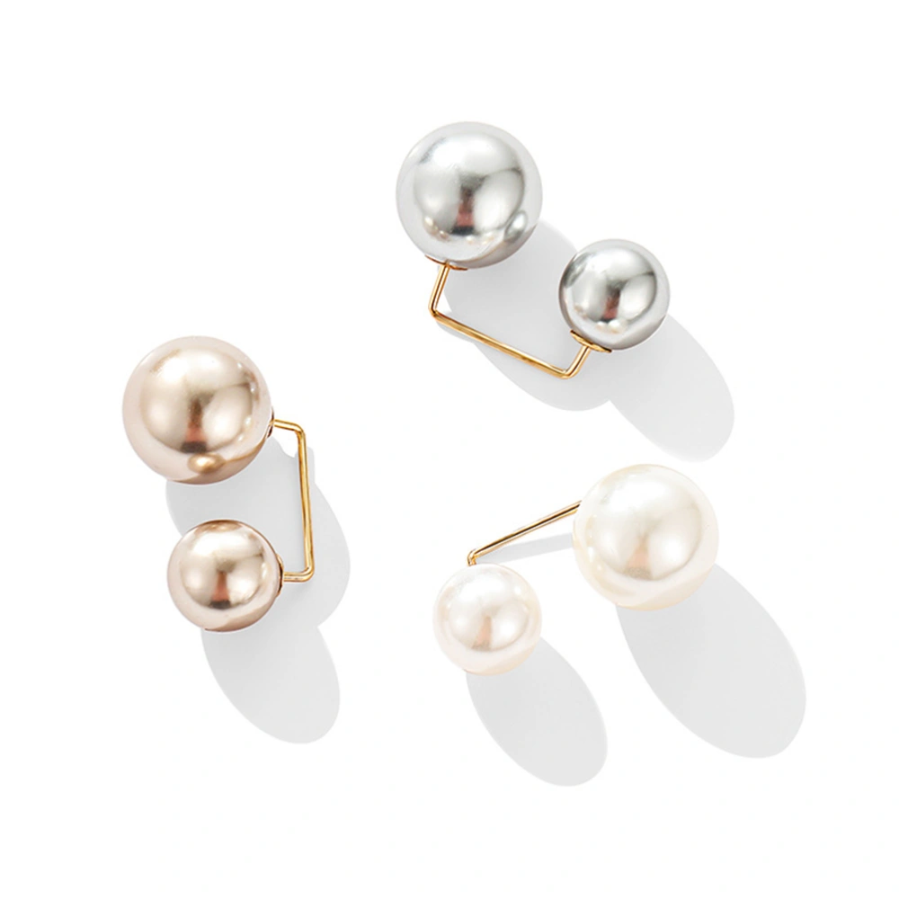 3Pcs Artificial Pearl Brooch Fashion Double Headed Pearl Looper Cardigan Brooch Pin