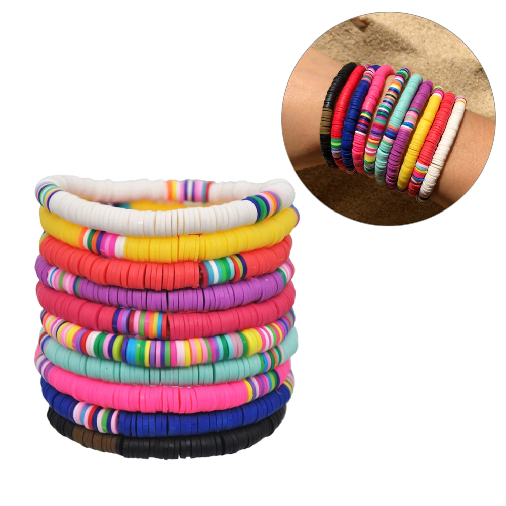 10 pcs Rainbow Color Polymer Vinyl Surfer Bracelets Handmade Discs Bead Boho Bracelet DIY Handmade Jewelry