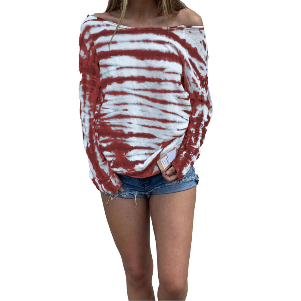 Women Casual Top Floral Printed Off Shoulder Neck Long Sleeve Top for Daily Lift and Outdoor Wine Red S