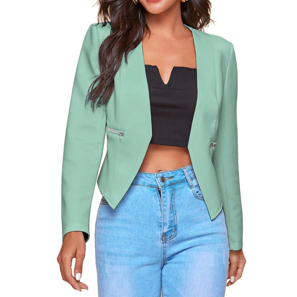 Women Blazer Jackets Elegant Stylish Casual Pure Color Open Front Short Blazers with Pockets Zips for Women Girls Pea Green M