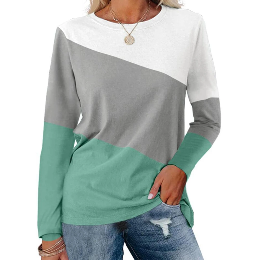 Sweatshirt Long Sleeves 3 Color Splicing Round Neck Casual Cute Pullover Hoodie for Spring Autumn Winter White Grey Green S