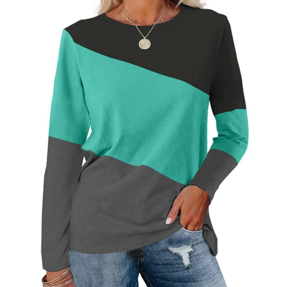 Sweatshirt Long Sleeves 3 Color Splicing Round Neck Casual Cute Pullover Hoodie for Spring Autumn Winter Black Green Dark Grey M