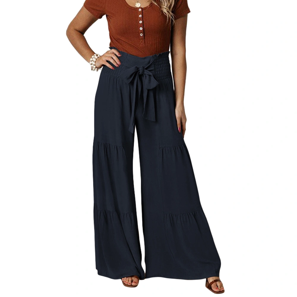 Wide Leg Pants High Waist Bandage Casual Loose Drape Trousers for Yoga Commuting Purplish Blue M