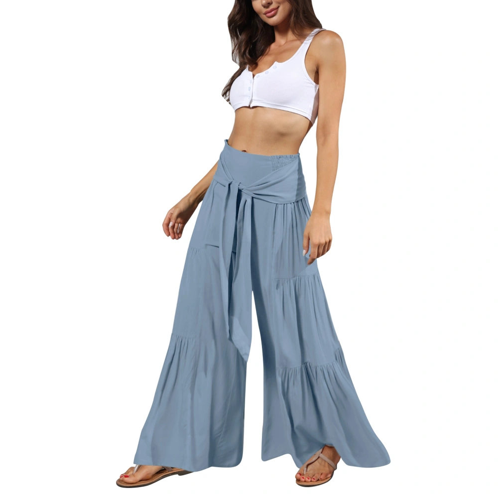 Wide Leg Pants High Waist Bandage Casual Loose Drape Trousers for Yoga Commuting Dark Blue S