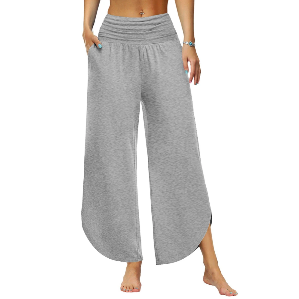 Women Mid Waist Wide Leg Pants Casual Cropped Trousers Lounge Yoga Pants for Leisure Holiday Gray XL