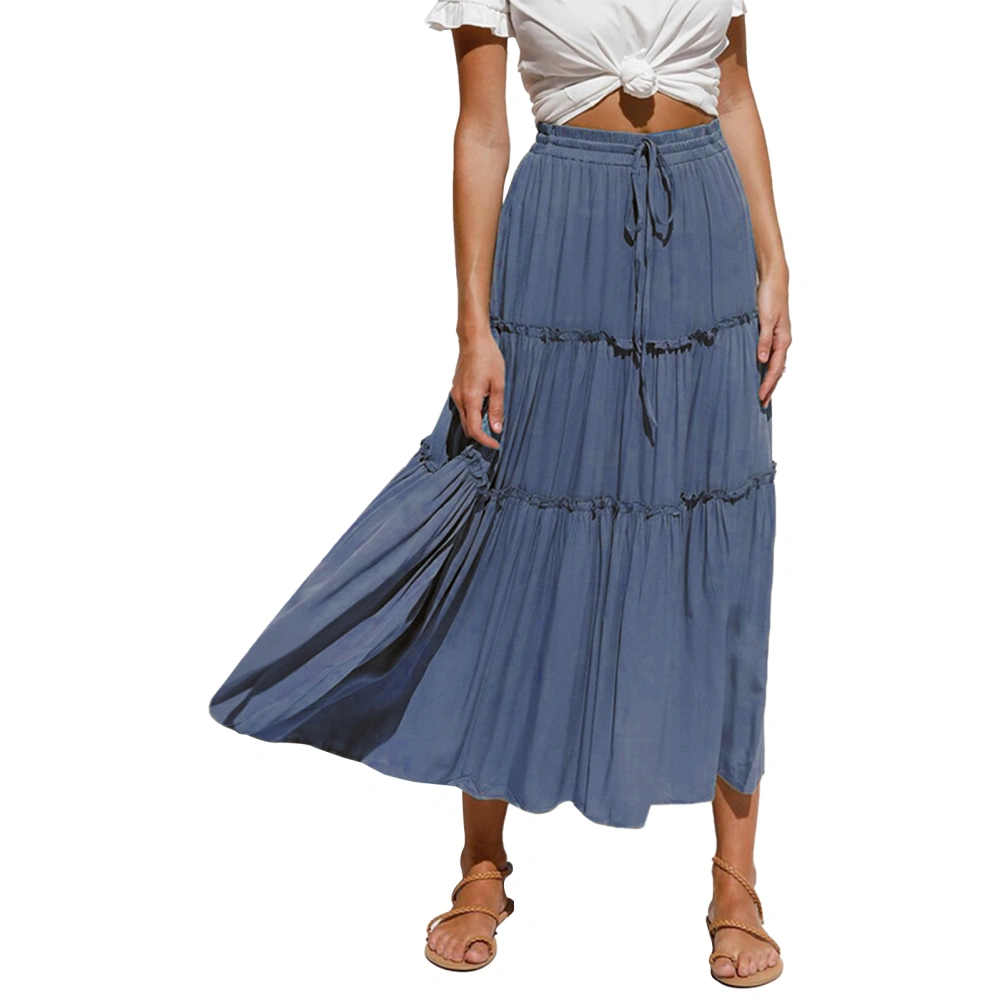 Half Length Women Skirt Fashionable Pleated Irregular Slim Fit Pure Colour Half Length A Line Skirt for Spring Summer Blue L