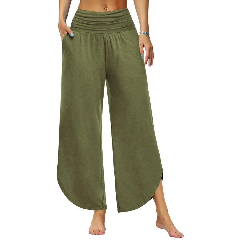 Women Mid Waist Wide Leg Pants Casual Cropped Trousers Lounge Yoga Pants for Leisure Holiday OD Green M