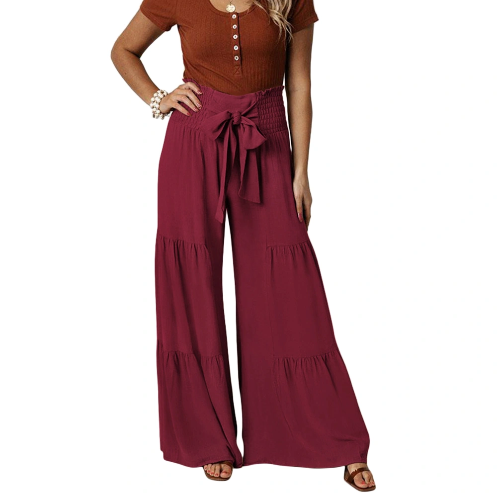 Wide Leg Pants High Waist Bandage Casual Loose Drape Trousers for Yoga Commuting Wine Red S