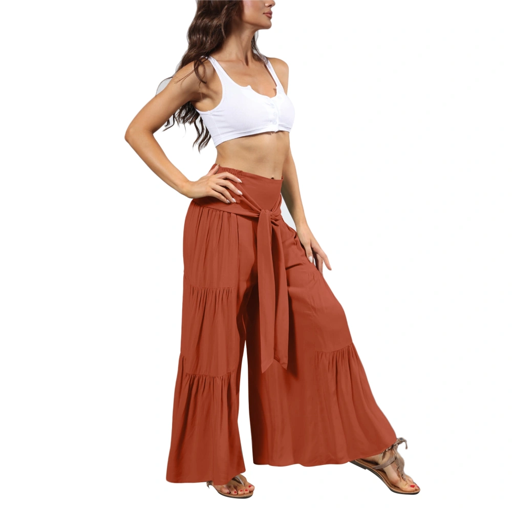 Wide Leg Pants High Waist Bandage Casual Loose Drape Trousers for Yoga Commuting Brick Red S