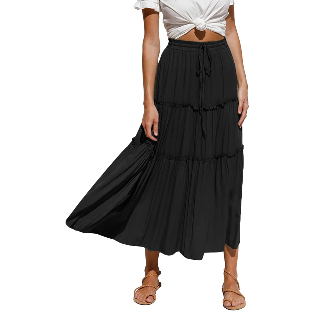 Half Length Women Skirt Fashionable Pleated Irregular Slim Fit Pure Colour Half Length A Line Skirt for Spring Summer Black S