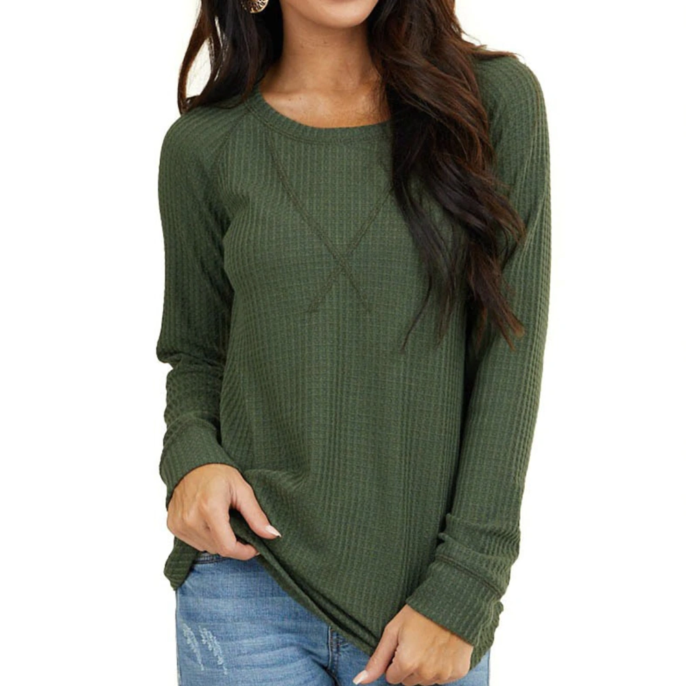 Women Long Sleeve Top Round Neck Off Shoulder Pure Color Loose Fit Lady Casual Shirt for Work Dating Green XL