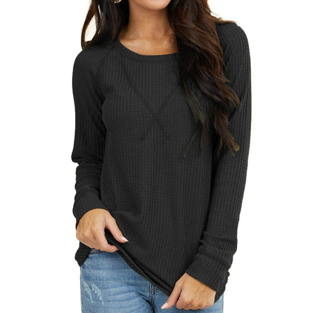 Women Long Sleeve Top Round Neck Off Shoulder Pure Color Loose Fit Lady Casual Shirt for Work Dating Black XXL