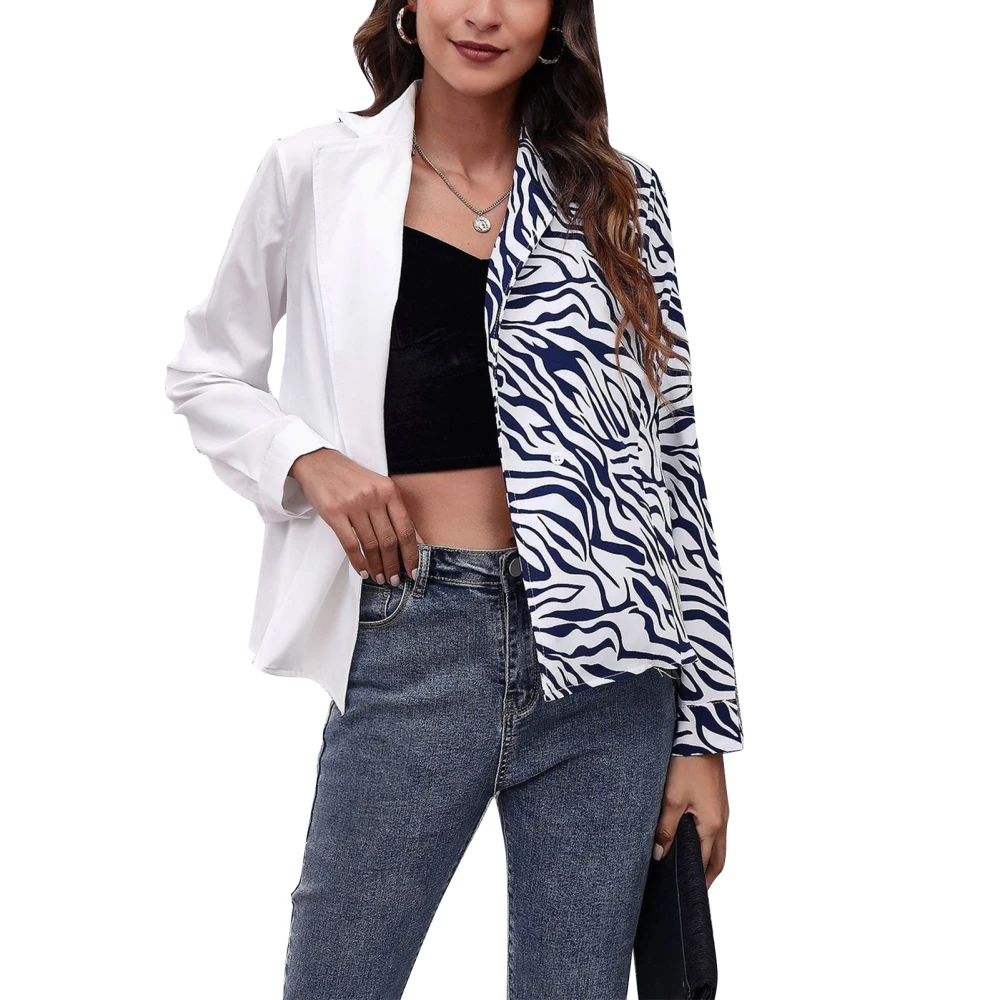 Women Shirt Blouse Suit Neck Polyester Color Blocking Long Sleeve Women Blouse Tops for Work Daily Party Zebra Print M