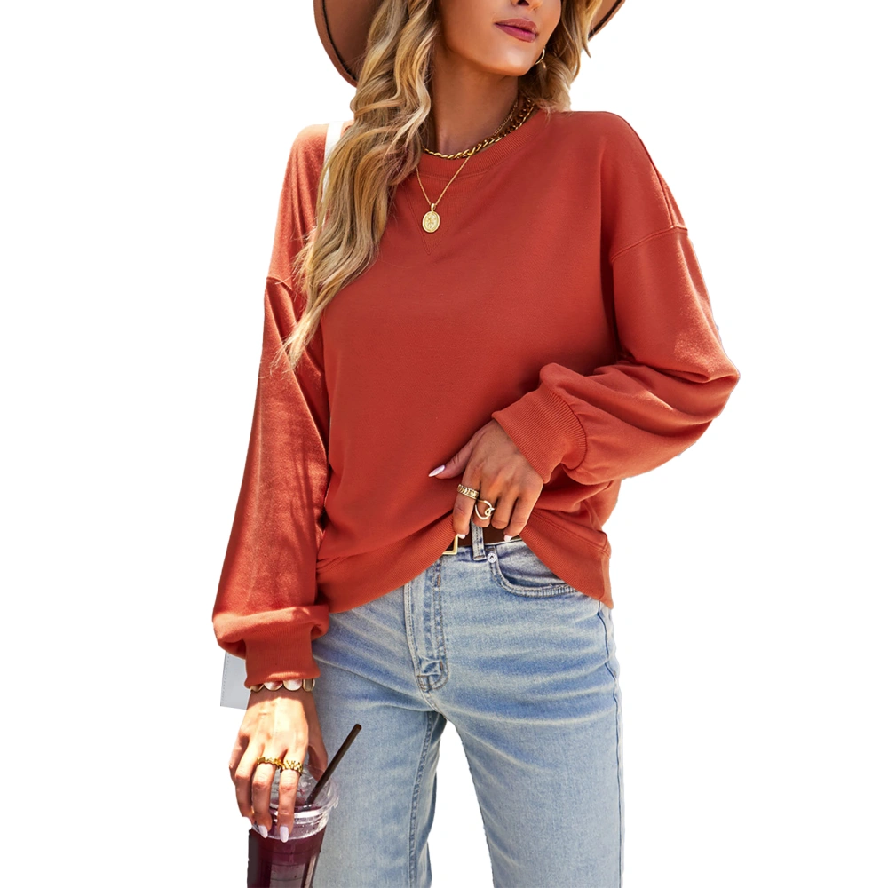 Women Long Sleeve Shirts Loose Crewneck Sweatshirt Casual Pullover Top for Daily Wear Red M