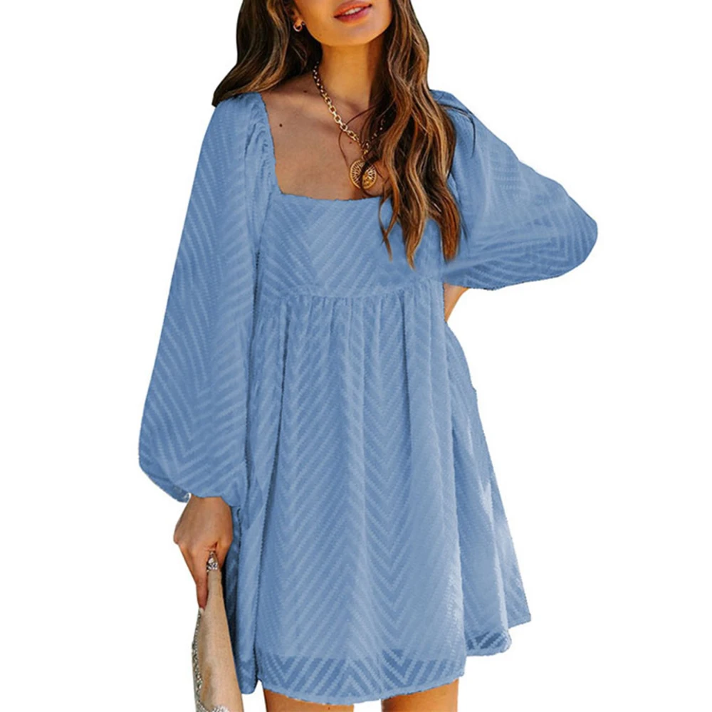 Long Sleeve Dress Soft Skin Friendly Double Layer Puff Raglan Sleeve Women Summer Tunic Dress for Summer Women Light Blue M