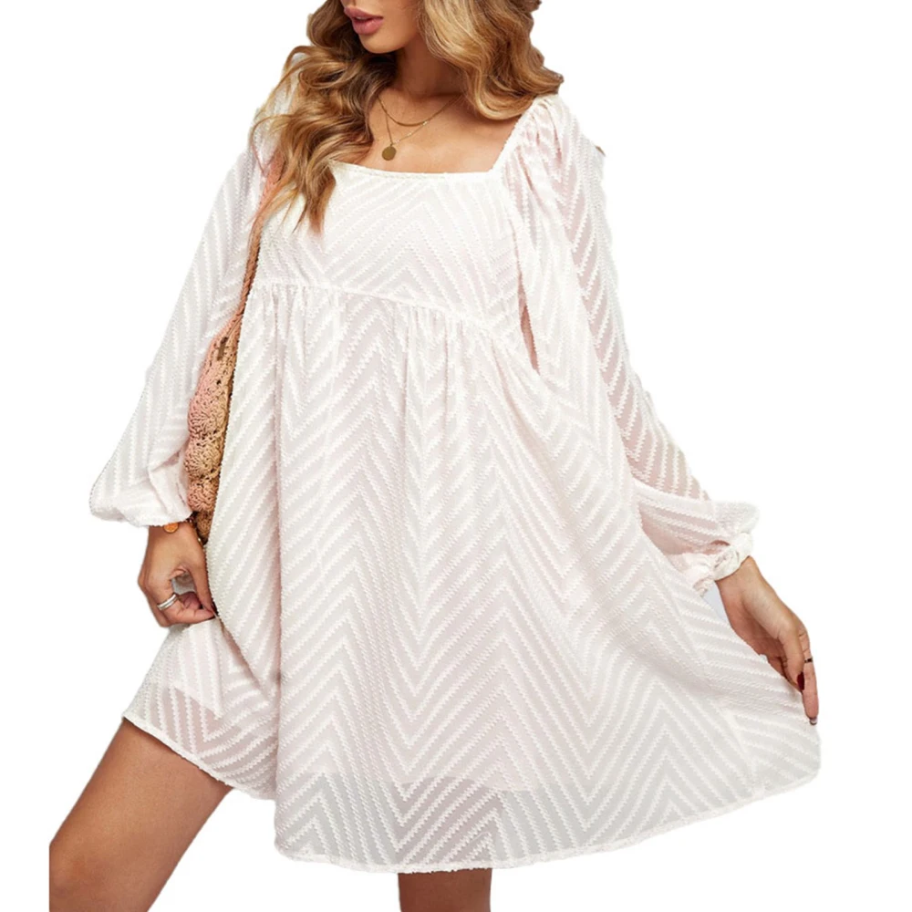 Long Sleeve Dress Soft Skin Friendly Double Layer Puff Raglan Sleeve Women Summer Tunic Dress for Summer Women Beige S