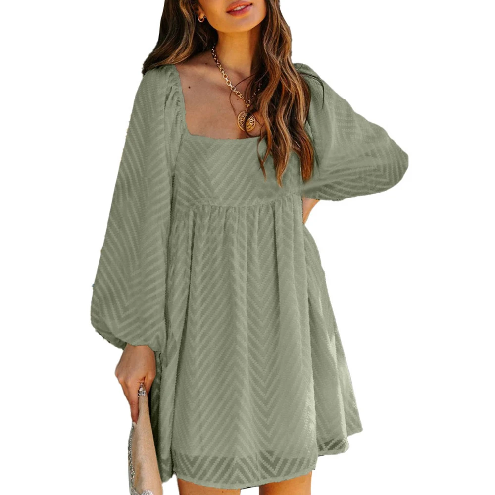 Long Sleeve Dress Soft Skin Friendly Double Layer Puff Raglan Sleeve Women Summer Tunic Dress for Summer Women Light Green XL