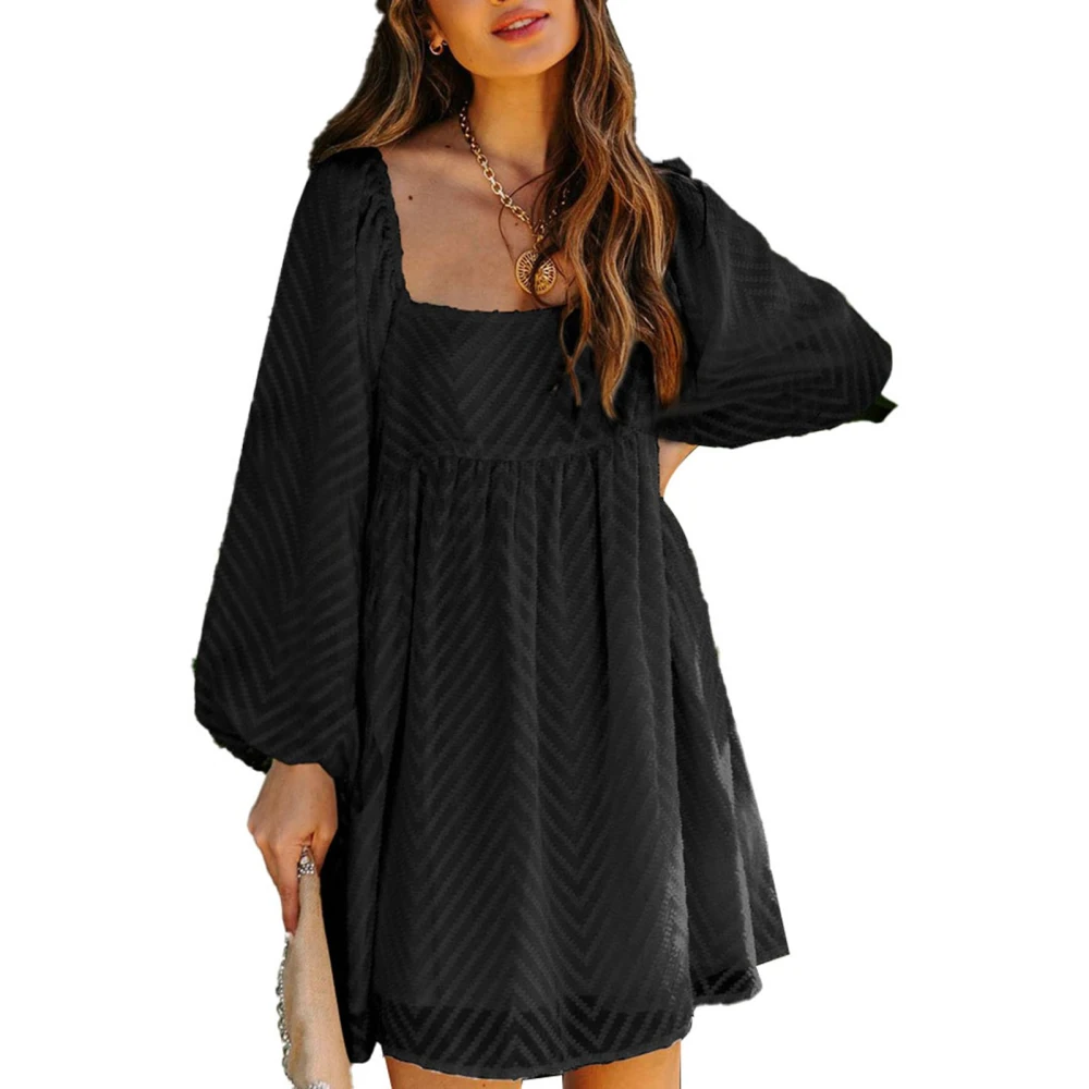 Long Sleeve Dress Soft Skin Friendly Double Layer Puff Raglan Sleeve Women Summer Tunic Dress for Summer Women Black L