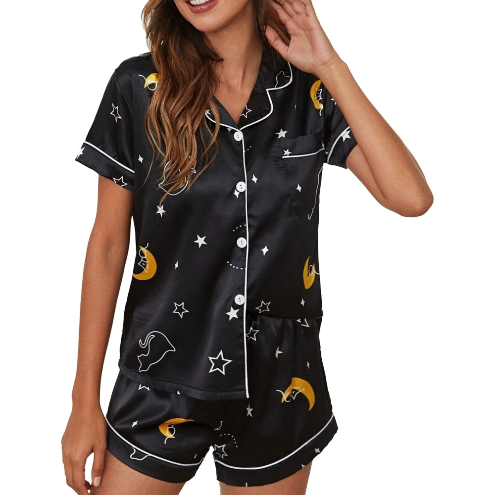 Pyjamas Suit Unique Pattern V Neck Button Pocket Comfortable Two Pieces Short Sleepwear for Women Type2 S