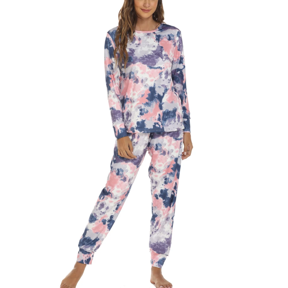 Women Pajama Set Tie Dye Loose Comfortable Stylish 2 Piece Sleepwear Top Pants Nightwear Type 2 L