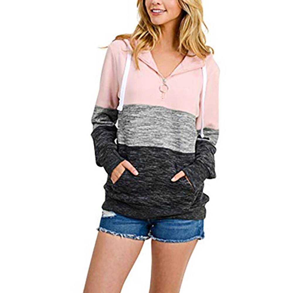 Women Hoodie Soft Polyester Fiber Ventilate Loose Color Block 1/4 Zipper Hooded Sweater for Girls Women Daily Work Party Pink XXL