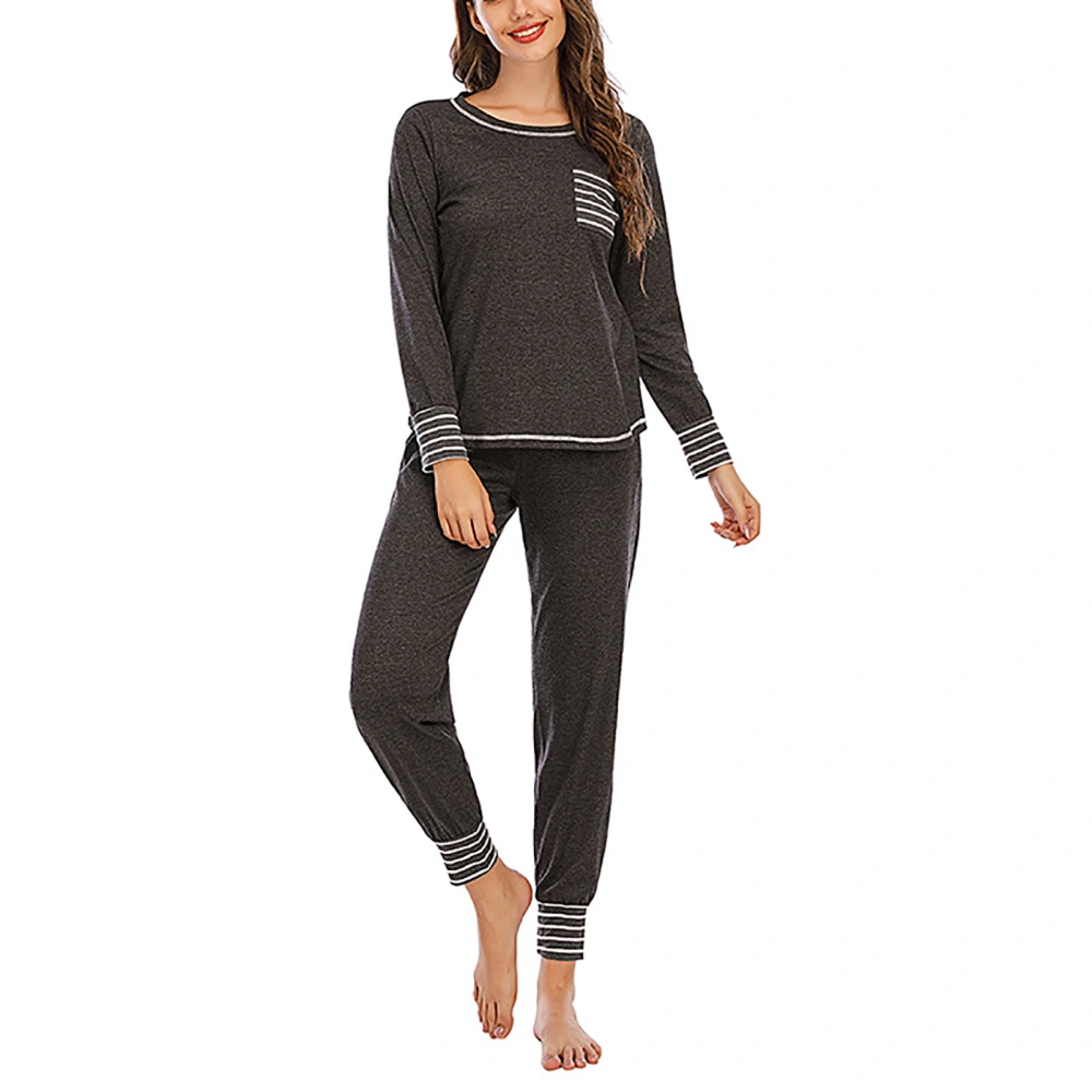 Women Pajama Set Simple Fashionable Soft 2 Piece Crewneck Long Sleeve Top Pants Loungewear Sleepwear Dark Grey L