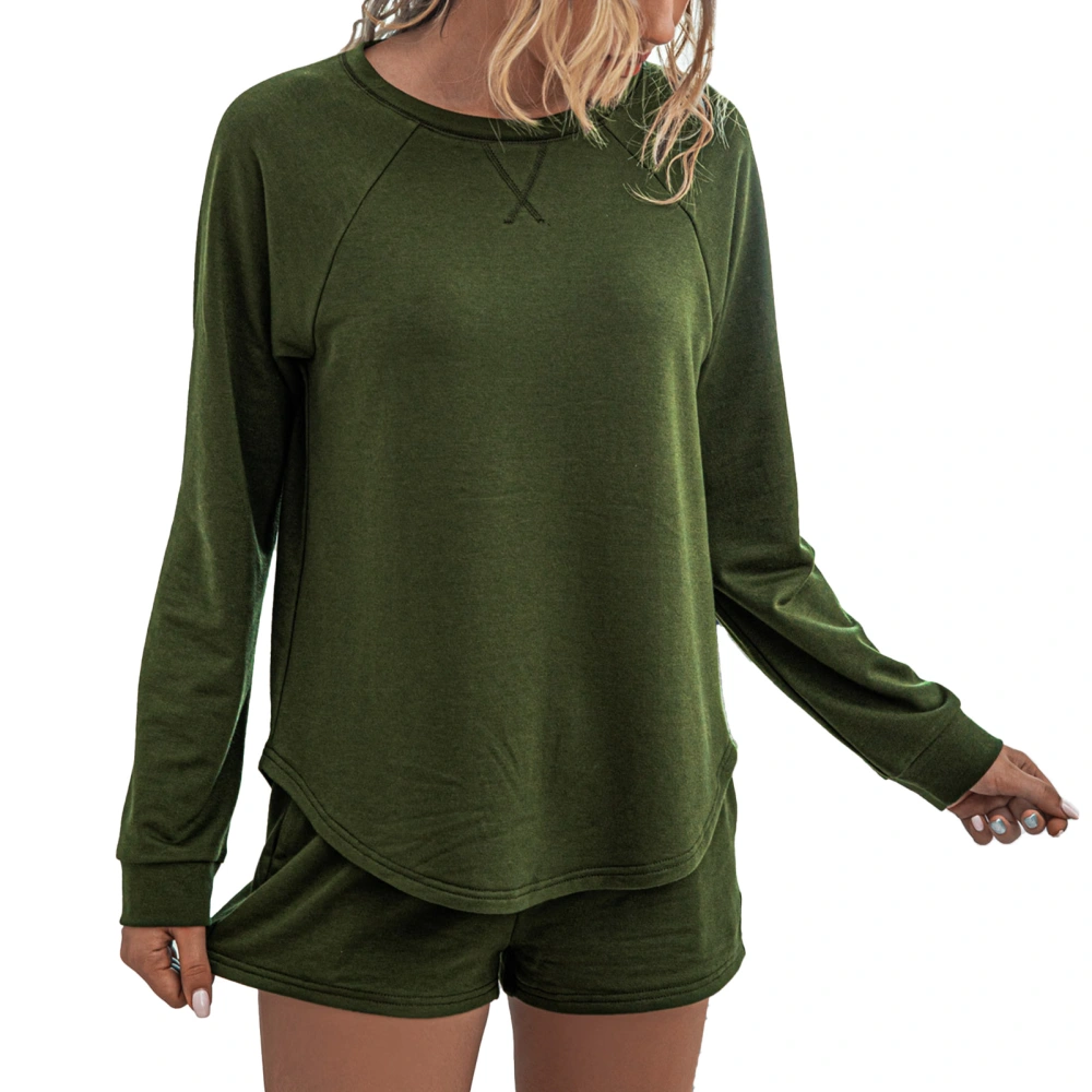 Lounge Wear Short Sleeves Breathable Fashionable Elastic Drawstring Pockets Pajamas Set OD Green L