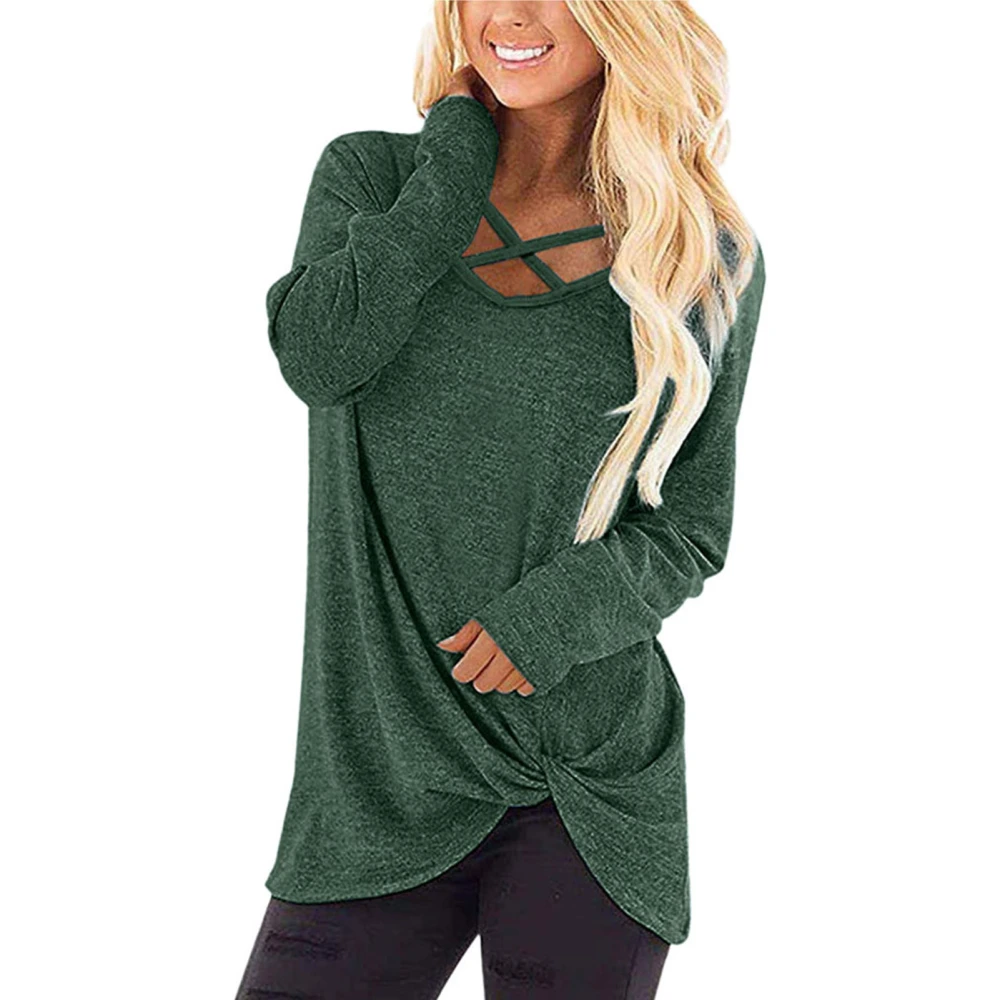 Women Pullover Shirt Crisscross Neck Long Sleeve Loose Casual Sweatershirt for Autunm Green XL