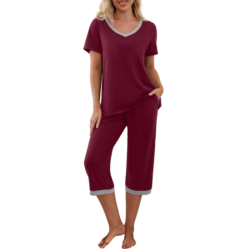 Pajamas Set Women Breathable Short Sleeves Fashionable 2 Pockets Soft Lounge Sets 5 XL