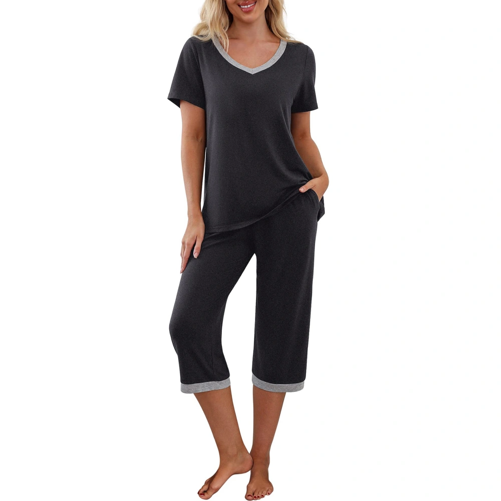 Pajamas Set Women Breathable Short Sleeves Fashionable 2 Pockets Soft Lounge Sets 4 S