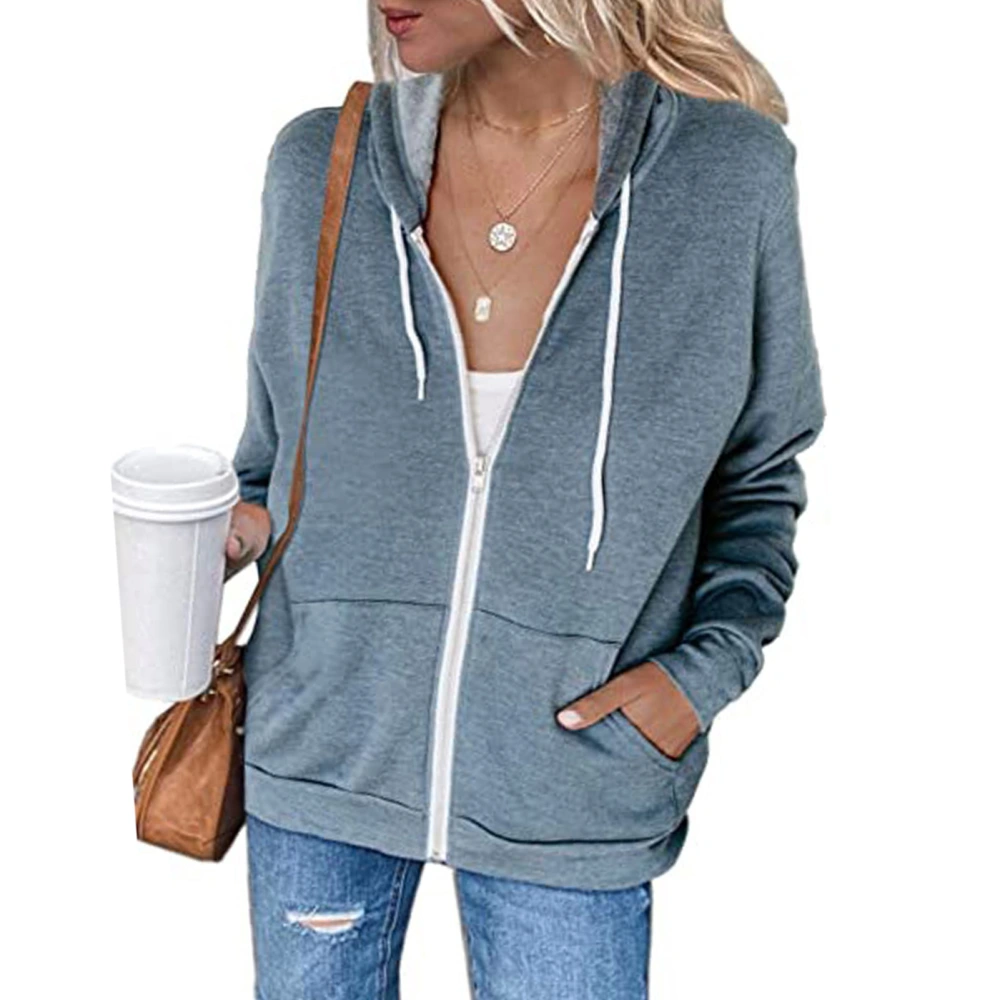 Women Casual Hoodies Long Sleeve Zip Drawstring Pocket Loose Fit Sweatshirt for Outdoor Grey L