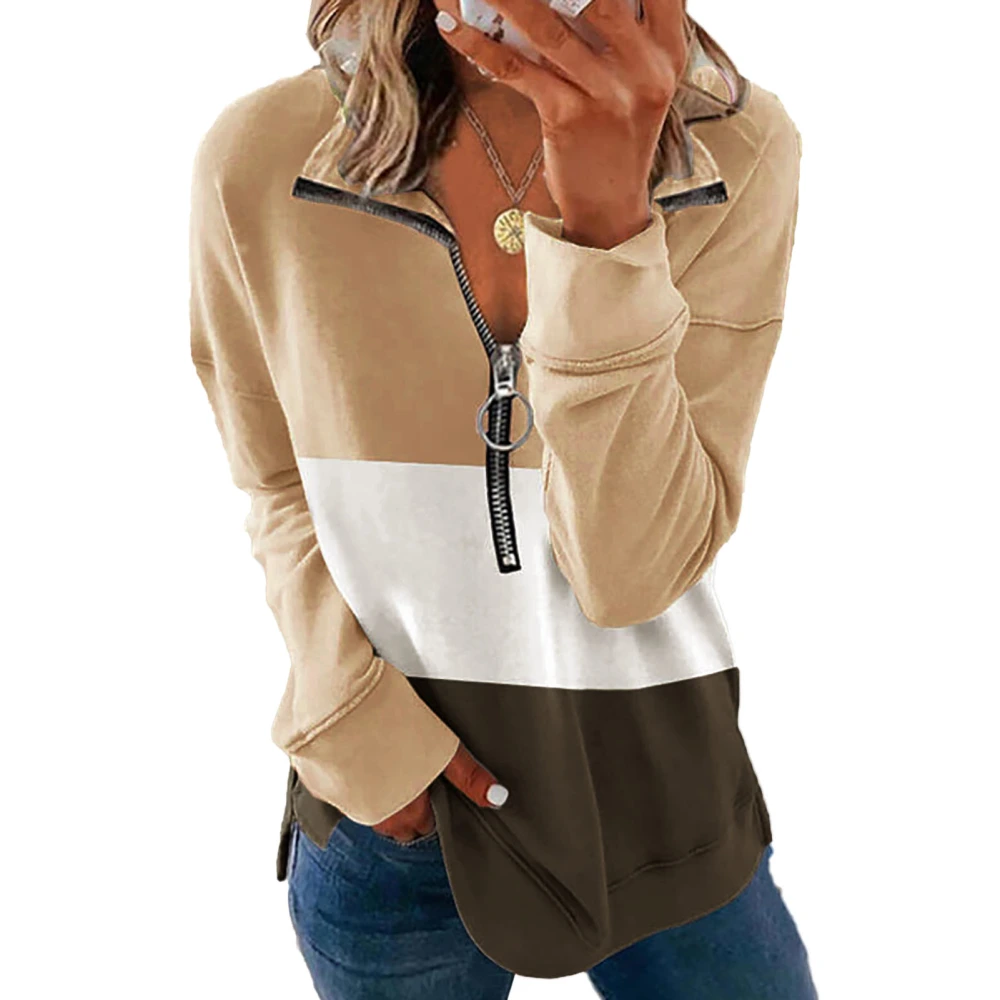 Women Half Zip Lapel Sweatshirt Casual Long Sleeve Loose Pullover Top for Daily Wear Khaki XL