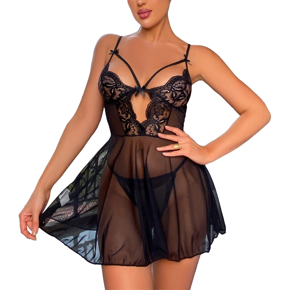 Lace Sheer Lingerie Women Erogenous Suspenders Backless Erogenous Lingerie Dress Suit Black XL