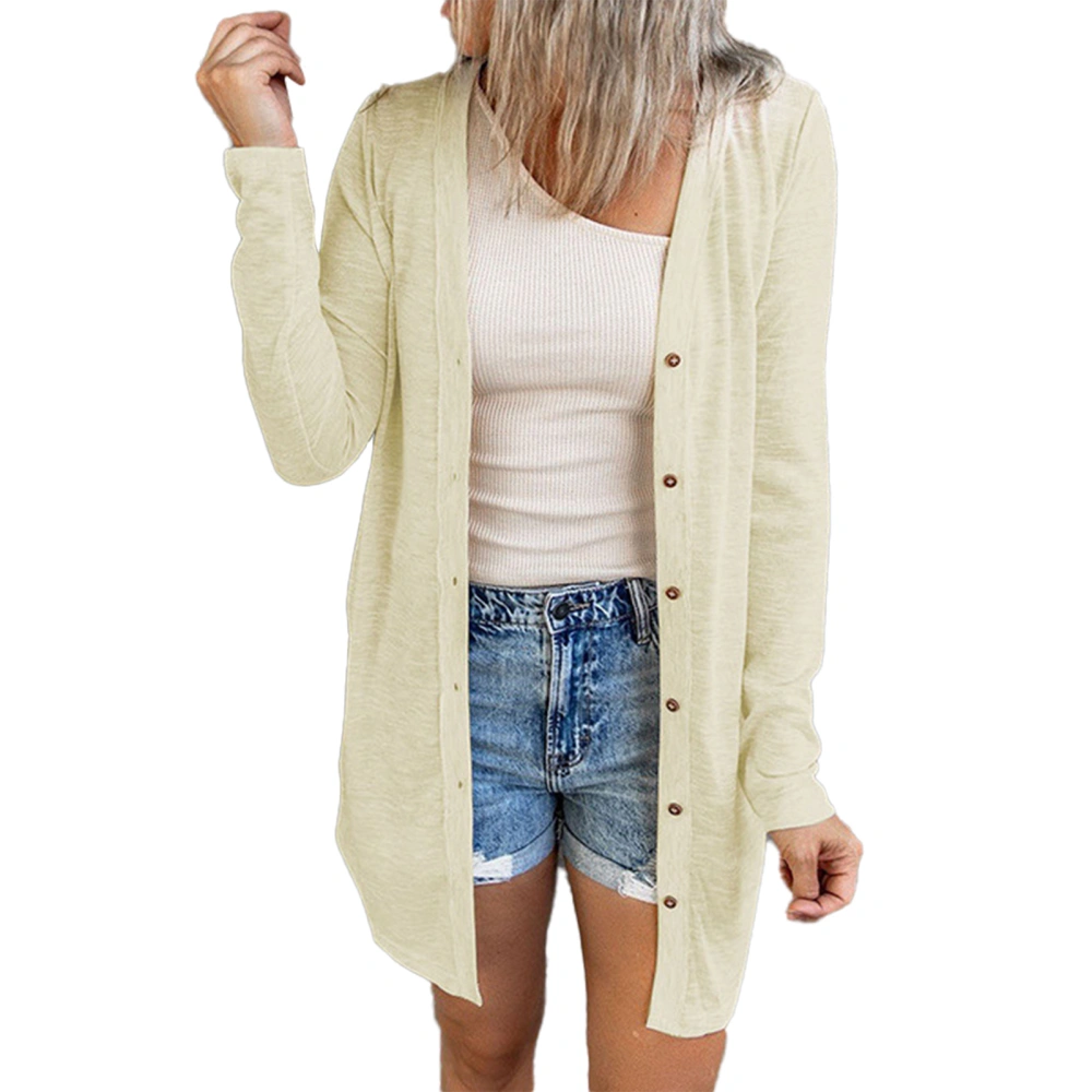 Cardigan Coat Long Sleeve Single Breasted Pure Color Casual Knitting Cardigan for Women Apricot L