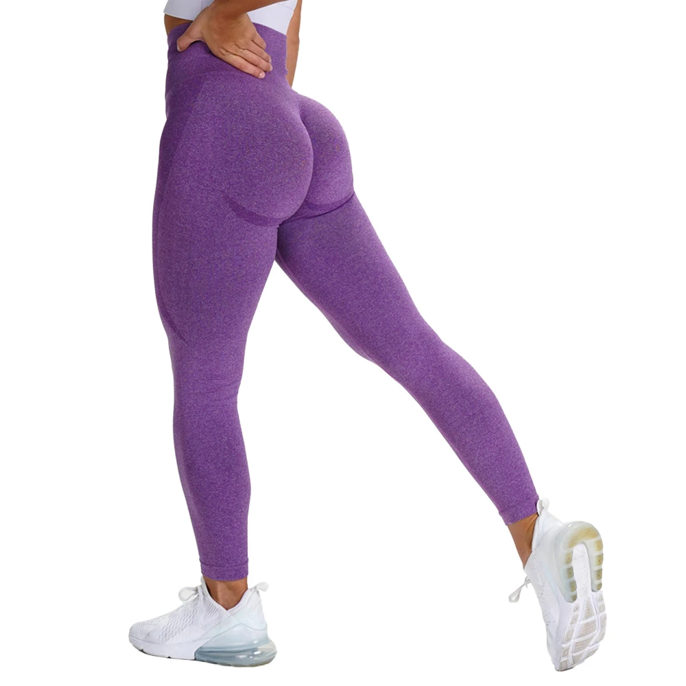 Women High Waisted Butt Lift Leggings Workout Gym Seamless Slim Fit Tummy Control Yoga Pants Tights Purple M