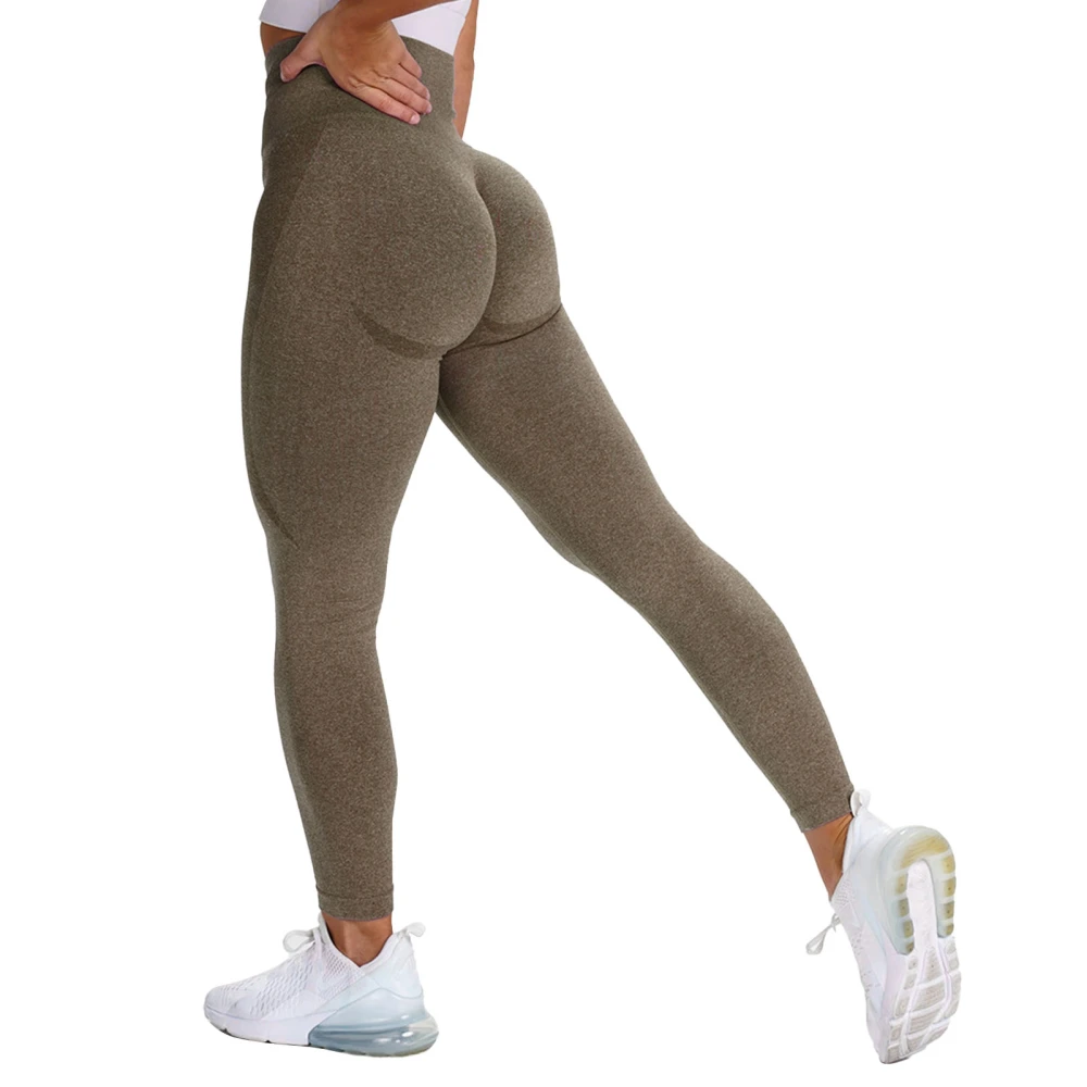 Women High Waisted Butt Lift Leggings Workout Gym Seamless Slim Fit Tummy Control Yoga Pants Tights Coffee M