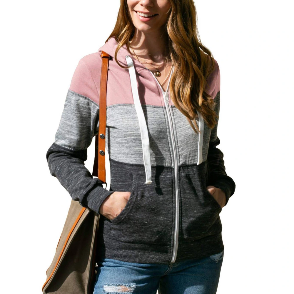 Hooded Cardigan Zipper Color Blocking Strap Casual Comfortable Outwear for Women Picture 2 M