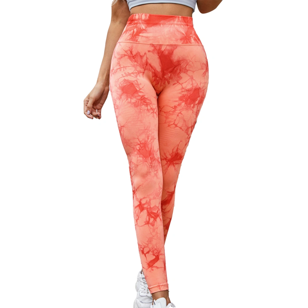 Leggings Tie Dye Sports Yoga Pants Seamless Tight Sports Running Leggings for Women Reddish Orange S