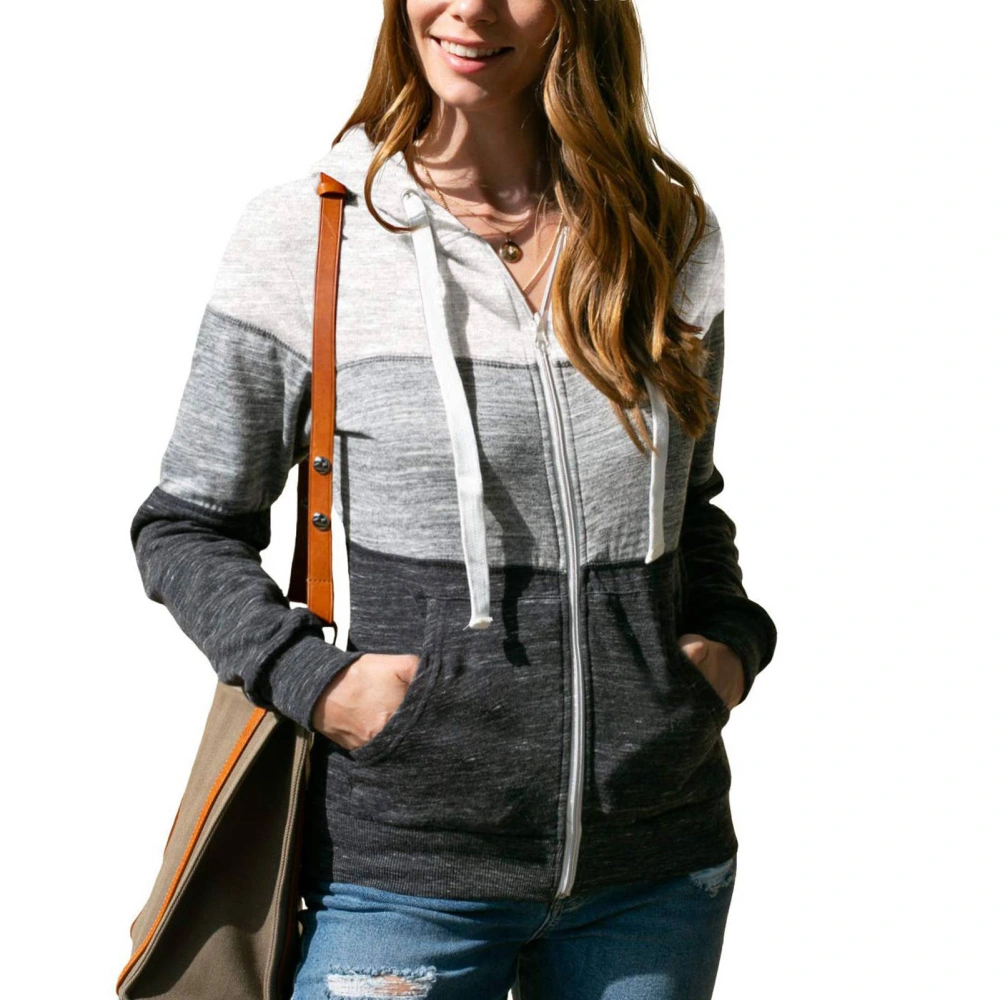 Hooded Cardigan Zipper Color Blocking Strap Casual Comfortable Outwear for Women Picture 3 XXL