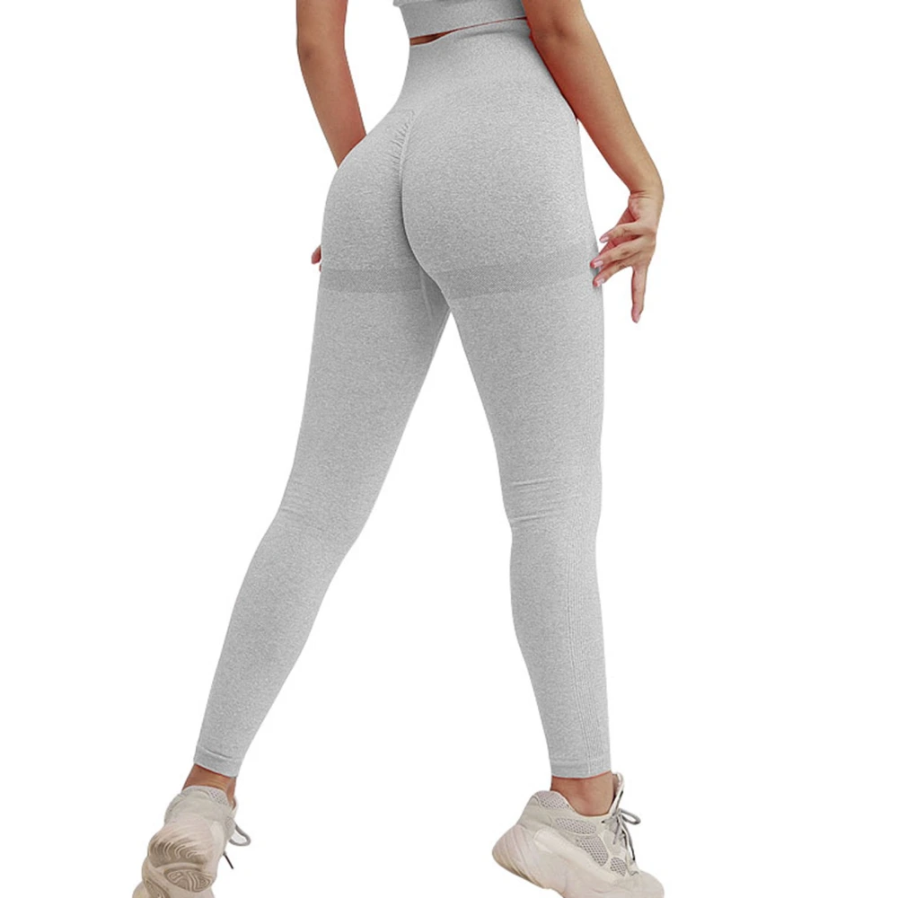 Women Butt Lift Leggings Workout Pure Color Seamless High Waist Slim Fit Ruched Yoga Pants Tights Light Grey S