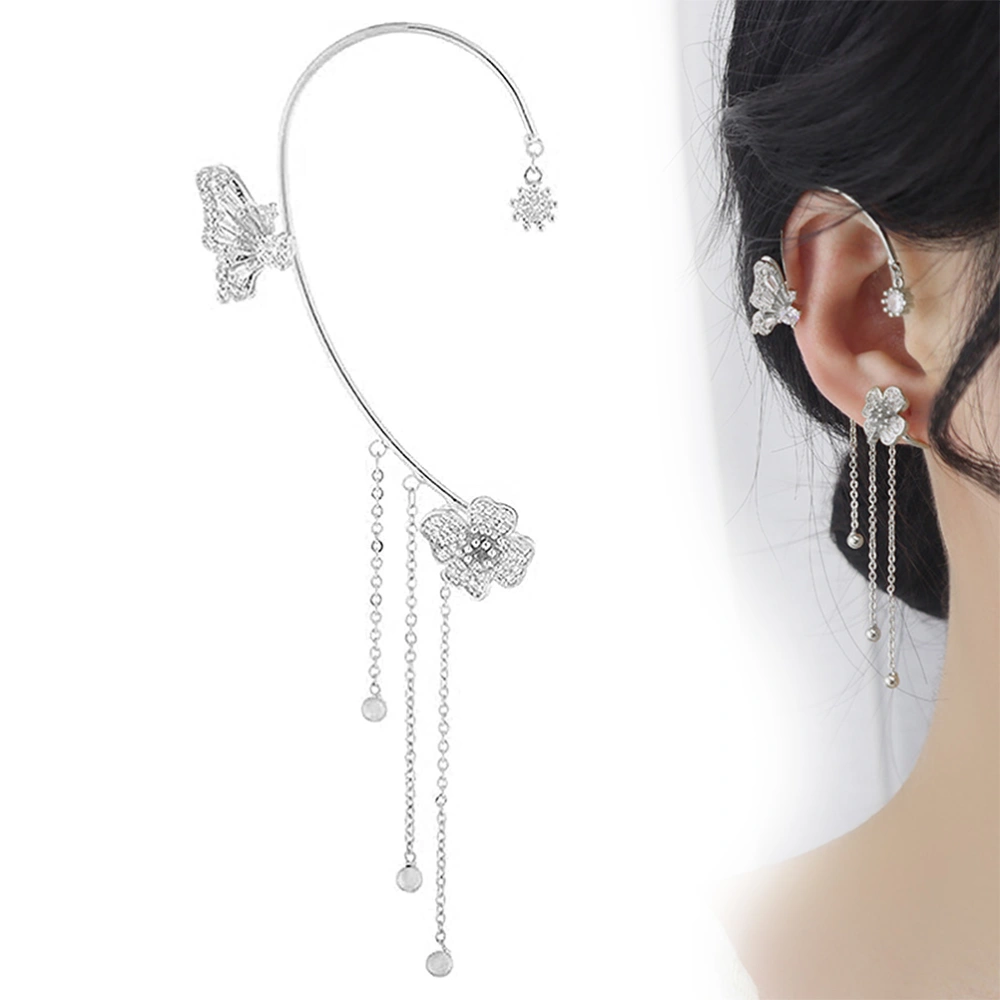 Butterfly Tassel Style Zircon Earrings for Women Girls No Piercing Butterfly Flower Tassel Long Earrings Clips Crystals Earrings Jewelry Gift