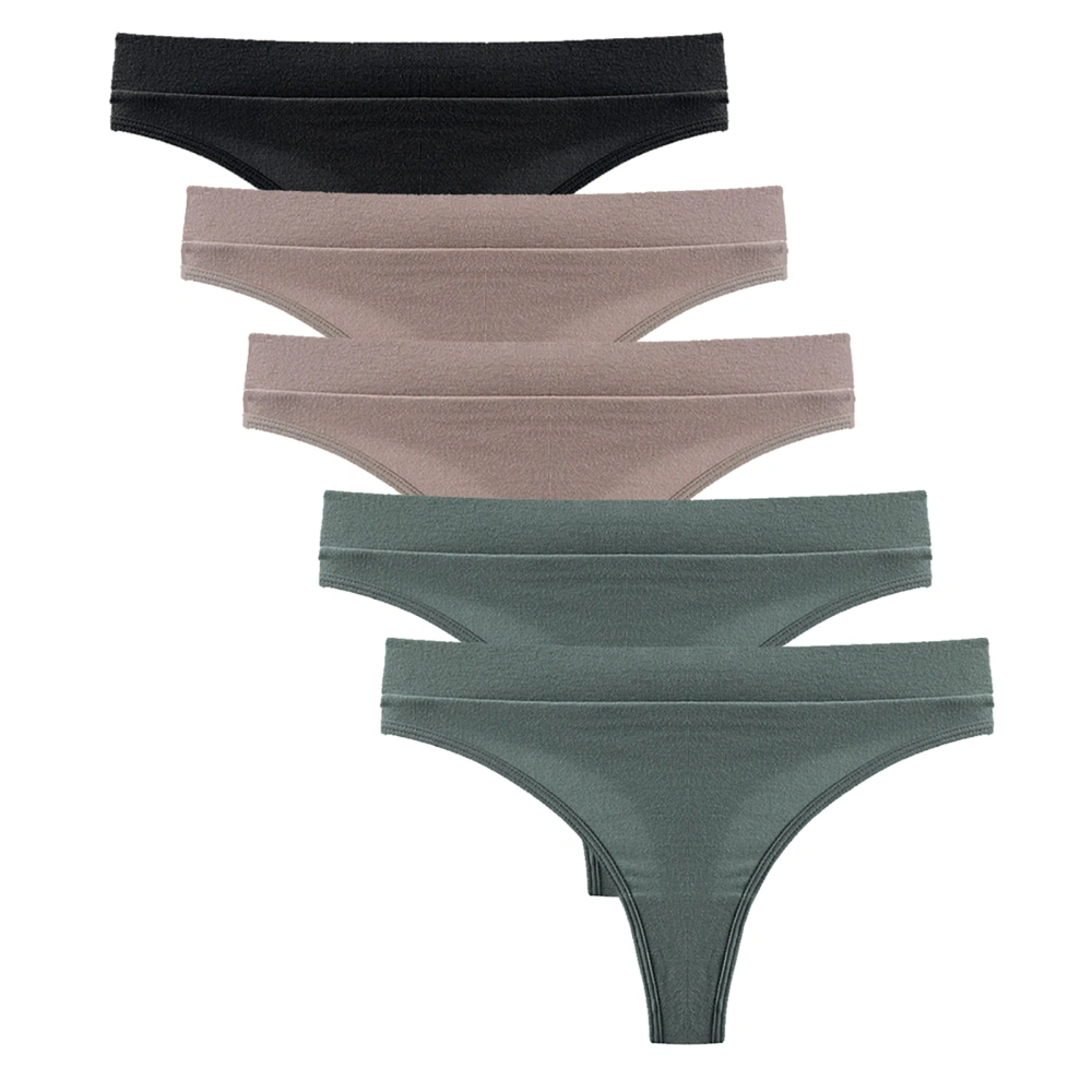 5pcs Sports Thong Panties Yoga Half Back Thongs Low Rise Wide Waist Thongs Comfortable Ribbed Thong Dark Color M